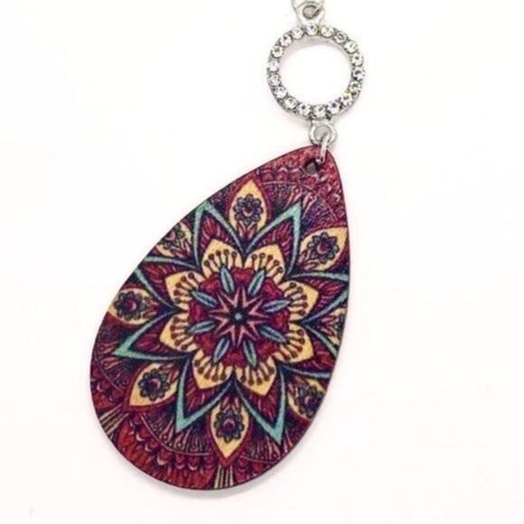 NWT Silver-Tone Rhinestone Painted Wood Dangle Earrings - Picture 7 of 9